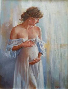 a painting of a pregnant woman in white