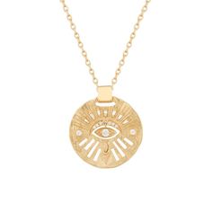 Hindu Symbols, Audry Rose, Diamond Evil Eye, 14k Yellow Gold Necklace, Spiritual Power, Higher Consciousness, Medallion Necklace, Diamond Bangle, Baguette Diamond