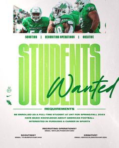 an advertisement for the football team that is going to play against each other in green