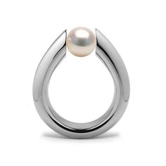 Simple yet elegant Tapered Stainless steel Tension Set Ring with a cultured white pearl.  Alba Collection Metal: hypoallergenic 316 stainless steel, tarnish free.  Pearl sizes: 7mm (5/16") Tapered comfort fit mounting: sides and bottom 3mm (1/8") going top 5mm (3/16") Mounting finish options: brushed, polished * This ring will be specifically crafted for you, will ship in 1 to 2 weeks - Free USA shipping * NOTE: Prior placing the order, We strongly recommend having your ring finger sized by a pr Tension Setting, Set Ring, Ring Finger, Pearl Size, White Pearl, Pearl White, Ring Sets, Jewelry Rings, Comfort Fit