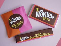 three bars of wonka's chocolate sitting next to each other