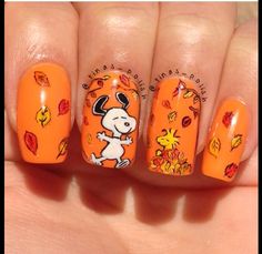 Peanuts Nails, Fall Manicures, Orange Nail, Turquoise Nails