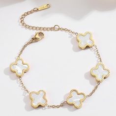 - The Clover Bracelet Measures 6.41 Inches With A 1.9-Inch Extension Chain. Its Adjustable Design Ensures It Fits Most Wrist Sizes Perfectly. - Crafted From High-Quality Stainless Steel, This Bracelet Is Durable, Fade-Resistant, And Hypoallergenic, Ensuring Comfort And Peace Of Mind While Wearing. - This Delicate Lucky Clover Bracelet Makes Ideal Gifts For Wives, Girlfriends, Mothers, And Daughters On Occasions Like Thanksgiving, Mother's Day, Christmas, Birthdays, Valentine's Day, And More. Elegant Stainless Steel Charm Bracelet For Anniversary, White Chain Bracelet As A Gift, White Stainless Steel Jubilee Bracelet, Classic White Stainless Steel Bracelets, White Gold Plated Bracelet As A Gift, White Gold Plated Bracelet For Gift, White Gold Plated Bracelets For Formal Occasions, White Stainless Steel Bangle Bracelets, White Stainless Steel Bangle Bracelet