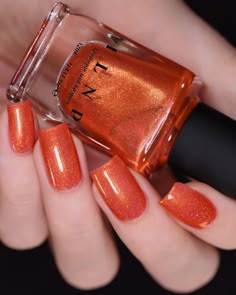 Atomic Sherbet Orange Holographic Nail Polish | Etsy Orange Multi Color Nails, Orange Chrome Nails, Ilnp Nail Polish, Orange Nail Designs, Fall Nail Ideas, Orange Nail Polish, Nail Polish Colors Fall, Nagellack Trends, Cute Nails For Fall