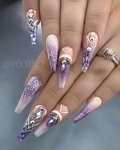 3d Nail Designs, Nail Swag, Luxury Nails, Bling Nails, Pastel Purple