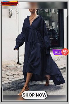 Solid V Neck Woman Fashion Maxi Dresses Holiday Maxi Dress, Loose Maxi Dress, Embellished Denim, Dreadlock Hairstyles, Design Clothes, Illustration Fashion, Solid Color Dress, Maxi Dress Navy, Beautiful Moon