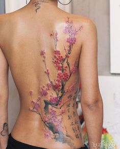 the back of a woman with tattoos on her body