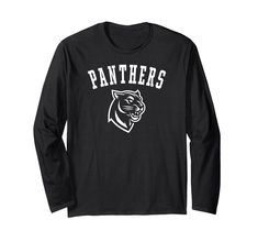 a black long sleeve shirt with the word panthers on it and an image of a tiger