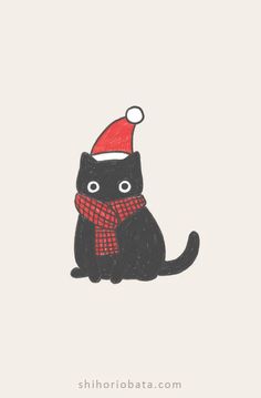 a black cat wearing a santa hat and scarf