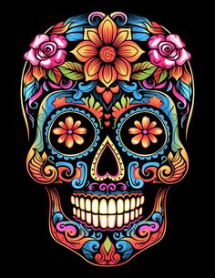 a colorful sugar skull with flowers on it