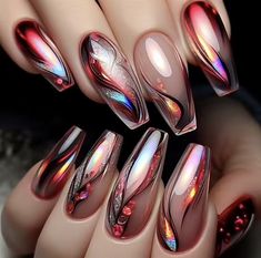 Dec Nails, Fancy Nail Designs, Red Foils, Lavish Nails, Bedazzled Nails, Hair Skin And Nails, Gel Nail Art Designs, Long Acrylic Nail Designs, Fancy Nails Designs