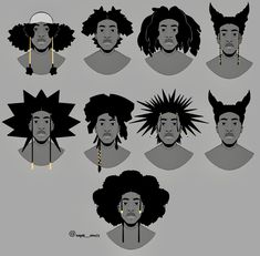 Black Art Reference, Curly Hairstyles Art, Afro Hairstyles Drawing, Oc Hair Ideas Drawing, Black Male Hairstyles Drawing, Black Hair Designs, Black Hair Styles Drawing, Black Hairstyles Art, Hairstyles Art Reference