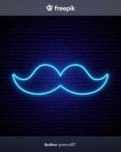 a blue neon mustache on a brick wall with the words, author greens77