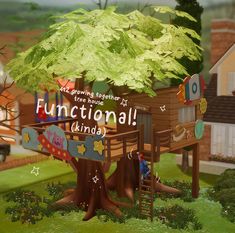 an animated image of a children's play area with trees and toys in the background