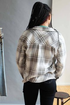 Grey Plaid Woven Flannel Shirt Everyday Plaid Flannel Tops, Plaid Tops For Everyday Winter Wear, Everyday Relaxed Fit Flannel Shirt, Flannel Button-up Tops For Casual Gatherings, Relaxed Fit Flannel Button-up Top, Plaid Long Sleeve Tops For Everyday, Trendy Collared Cotton Flannel Shirt, Trendy Cotton Collared Flannel Shirt, Flannel Shirt For Everyday Fall Wear