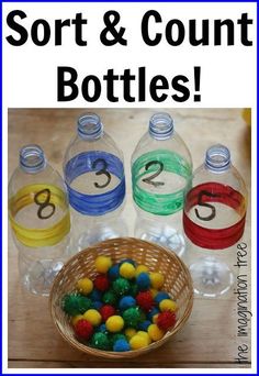 some bottles with numbers and balls in them