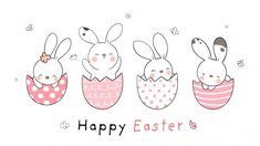 three rabbits are sitting in an egg with the words happy easter