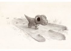 a pencil drawing of a small dog on the ground