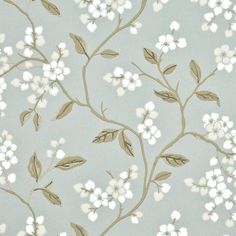 G P & J Baker APPLE BLOSSOM AQUA/GILVER Wallpaper Farmhouse Wallpaper, Mulberry Home, Branch Design, Floral Damask, Lee Jofa, Luxury Wallpaper, A Wallpaper, Wallpaper Direct, Fabric Houses