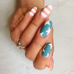 Striped Nail Designs, Grow Long Nails, Painted Stars, Soft Pink Nails, Patriotic Nails, Long Nail Designs, 4th Of July Nails, Long Nail, Striped Nails