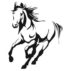 a black and white silhouette of a running horse