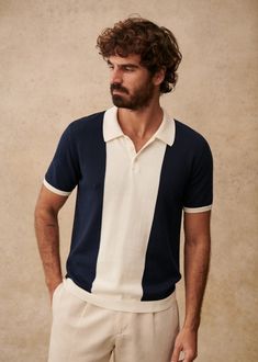 Tommaso Polo - Navy / Ecru - Organic Cotton - Octobre Éditions Polo Shirt Outfit Men, Workplace Fashion, East Coast Style, Polo Fashion, Navy Polo Shirt, Sailor Knots, Classy Outfits Men, Sport Chic, Men Fashion Casual Outfits