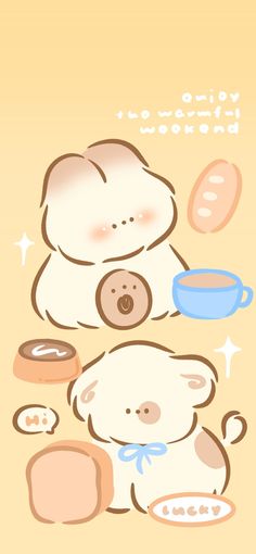 a drawing of a teddy bear with food on it's back and the caption that says, i love you