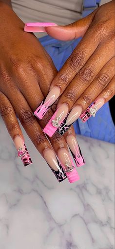 Nails Inspiration Pink, Fye Nails, Nails Feet, Black Acrylic Nails, Long Acrylic Nail Designs, Drip Nails, Grunge Nails, Short Square Acrylic Nails, Exotic Nails