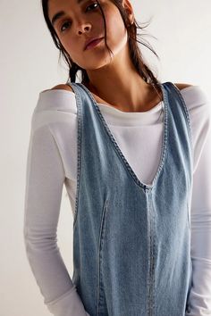 We The Free High Roller Shortall | Free People Womens Denim Overalls, Denim Short Jumpsuit, High Roller, Simple Tee, Short Sleeve Romper, Simple Tees, Bright Eyes, Knit Sweatshirt, Loungewear Shorts