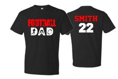 two matching football shirts with the number 22 on each side and the word, football dad and