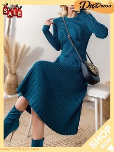 Women's Sweater Dress Knit Dress Jumper Dress Midi Dress Knitwear Fashion Daily Pure Color Outdoor Daily Going Out Crew Neck Long Sleeve Slim Black Blue Apricot One Size Long Stretch Dress For Winter, Long Blue Winter Dress, Non-stretch Long Sweater Dress, Winter Solid Color Knee-length Dress, Casual Solid Midi Dress For Winter, Winter Knee-length Solid Color Dress, Winter Stretch Solid Color Dresses, Winter Stretch Dresses In Solid Color, Stretch Solid Color Winter Dresses