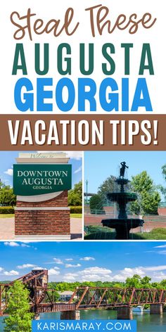 several photos with the words stay there, august and georgia vacation tips