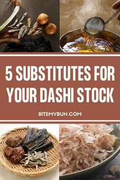 five pictures with different types of food and the words 5 substitues for your dash stock