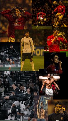 many different pictures of soccer players and their uniforms