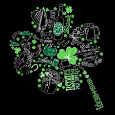 the shamrocks are all over the black background