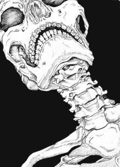 a drawing of a skeleton with its mouth open