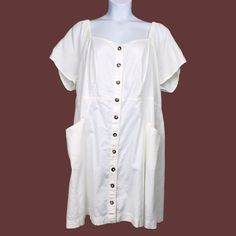 Madewell Puff Sleeve Cotton Linen Button Front Mini Dress In Off White. Button Front Closure. Princess Seams. Pockets. Puff Sleeves. No Stains Or Holes. Casual Spring Summer Dress. Size: 22w Length: 40" Pit To Pit: 25" Sleeve: 11" Waist: 24" Condition: New With Tag Box N D/1-5/Pfrpmed Square Neck Dresses With Buttons For Day Out, Square Neck Dress With Button Closure For Day Out, Square Neck Day Dresses With Buttons, Square Neck Dresses With Buttons For Daywear, White Square Neck Dress With Buttons, Chambray Tunic, Ponte Dress, Chambray Dress, Princess Seams