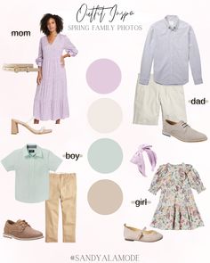 Spring Photo Shoot Color Schemes, Family Photos Lavender Color Schemes, Purple Easter Outfit Family, Pink Family Photo Outfits Summer, Light Purple Family Pictures Outfits, Lilac Family Pictures Outfits, Purple And Blue Family Pictures Outfits, Easter Family Outfits Color Combos