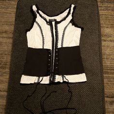 Tripp Nyc Purchased At Hot Topic White Shirt W/Black Dots + A Black Waist Cincher Hook And Eye Closures On Front Lace Trim Colors: White W/All Over Black Dots Print & A Black Waist Cincher 97% Cotton, 3% Spandex Size Xl Extra Large Euc(Like New), Either Worn 1 Time Or Just Tried On All Of My Corsets That Were Worn Were Hand Washed And Hung Up To Dry Questions? Leave A Comment Below Or Bundle And Comment In The Bundle! Offers Welcome; The Worst I Can Do Is Decline But I Will Always Accept Or Coun Fitted Cotton Tops In Black And White, Old Hot Topic, Trim Colors, Creation Station, Digital Closet, Tripp Nyc, Waist Cincher, Trim Color, Black Dots