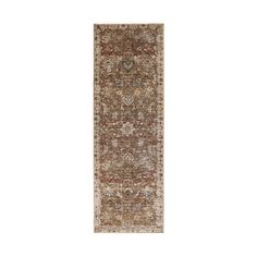 a long rug with an ornate design on the bottom and sides, in brown tones