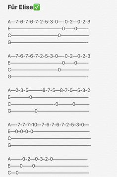 the guitar tab is shown with different chords and numbers on it, as well as an image