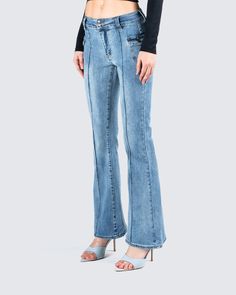 Any fit will be complete with these blue denim pants 💙 with a relaxed and timeless look - these pants are made from comfort stretch indigo cotton denim fabric complete with a low-rise fit, flared leg, and pintuck design on the front 🙌 Black Off Shoulder Top, Blue Denim Pants, Angel Print, Black Off Shoulder, Mesh Maxi Dress, White Jersey, Red Mini Dress, Knit Crop, Knit Pants