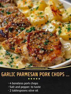 this is an ad for garlic parmesan pork chops