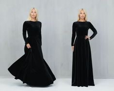 Black Bridesmaid Velvet Dress A Line Maxi Gown Dress Round - Etsy Bosnia and Herzegovina Black Dress Velvet, Formal Dress Wedding Guest, Couture Bridesmaid Dresses, Formal Dress Wedding, Maxi Dress Long Sleeve, Velvet Dress Long, Black Bridesmaids, Maid Of Honour Dresses, Dress Wedding Guest