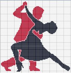 a cross stitch pattern with two people dancing