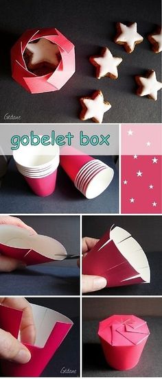 the instructions for how to make an origami goblet box with paper