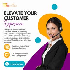 a woman wearing a headset with the words elevate your customer experience