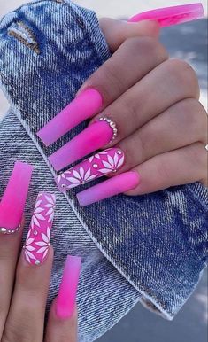 Bright Fuschia Nails, Spring Acrylic Nails 2023, Hot Pink Nails With Design Neon, Pink Neon Nails Summer, Purple Neon Nails, Airbrush Nails Designs, Neon Pink Nails Design, Neon Nails Acrylic, Neon Nail Ideas Summer