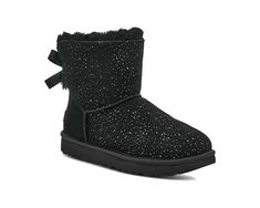 UGG Mini Bailey Bow Metallic Spots | Zappos.com Ugg Mini Bailey Bow, Ugg Mini Bailey, Mini Baileys, Ugg Mini, Bailey Bow, Black Shoes Women, Satin Bow, Real Fur, Inspiration Mode