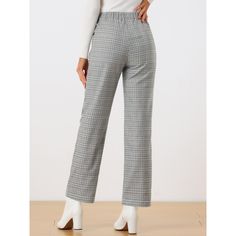 These pants are essential for dressing up or down. Lightweight fabric, covered in a plaid pattern, shapes these trendy trousers with a high-rise fit. How it is a bit high waist and how it gathers at the waist adding shape to the body. You may love everything about these trousers, from their regular fit to the elastic high-waist, which could double as a hiding mechanism for women with love handles. Style these trousers with a crop top and heels for the ultimate look. This fashionable and trendy c Trendy Trousers, Trendy Trouser, Christmas Plaid, Long Trousers, Love Handles, Plaid Fashion, Casual Work, Work Office, Chic Woman